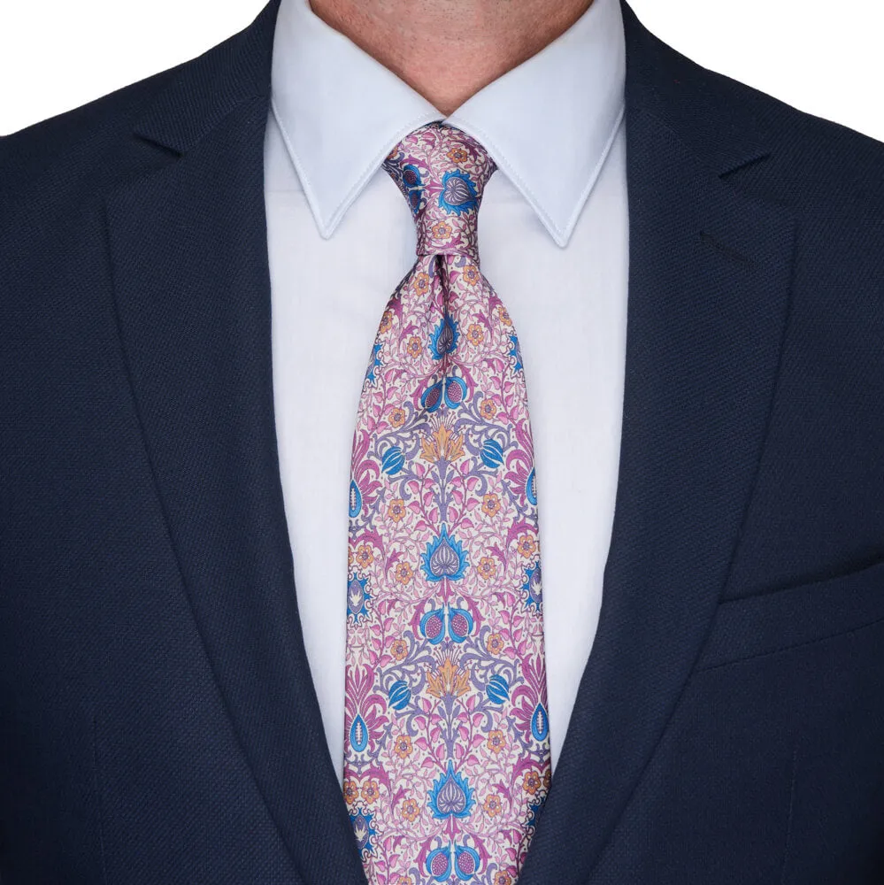 White and Pink Medieval Forest Duchesse Silk Tie