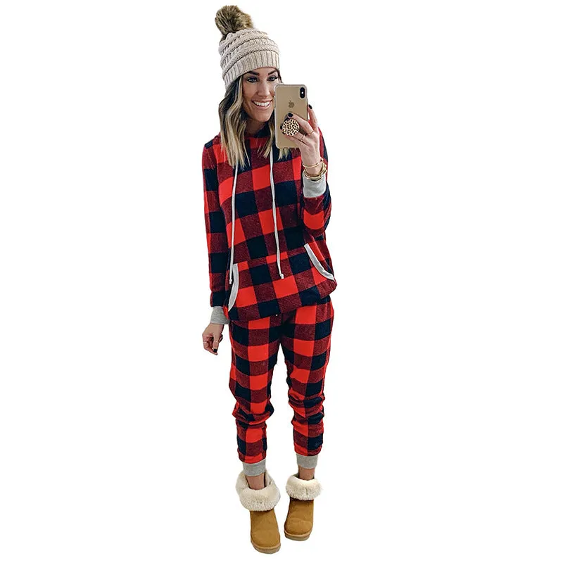 Women's Hooded Plaid Sleepwear Set