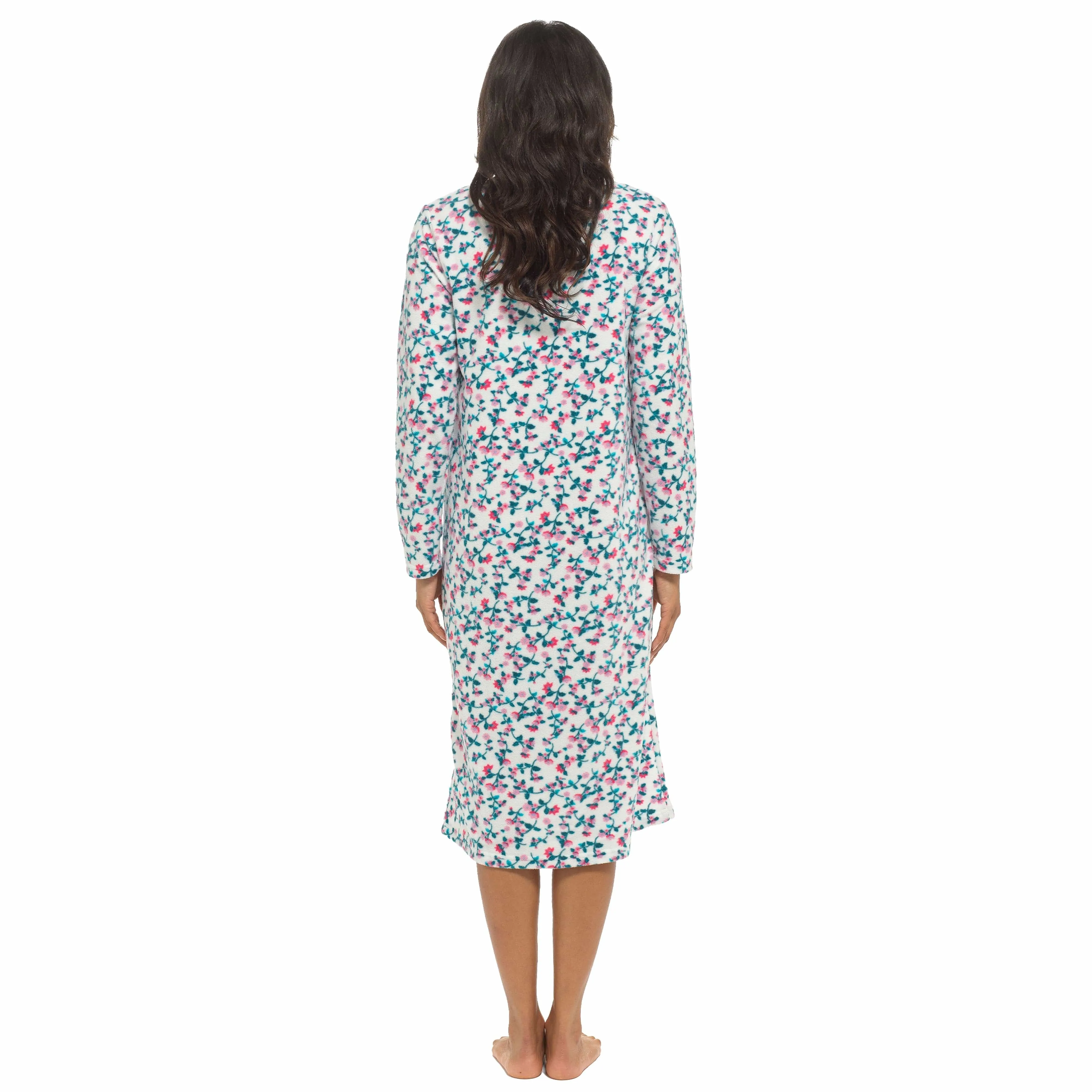 Women's Long Sleeve Fleece Nightdress Soft Warm Floral Print Sleepwear Cozy Winter Nightie Loungewear Available in Multiple Sizes By Daisy Dreamer