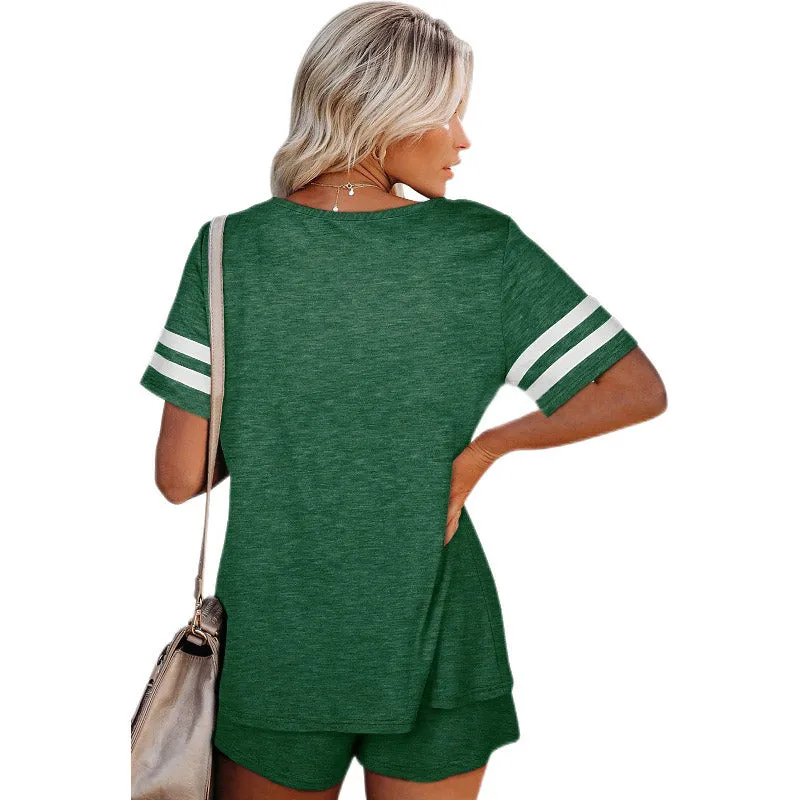 Womens Summer Loungewear Short Sleeve Crew Neck Set