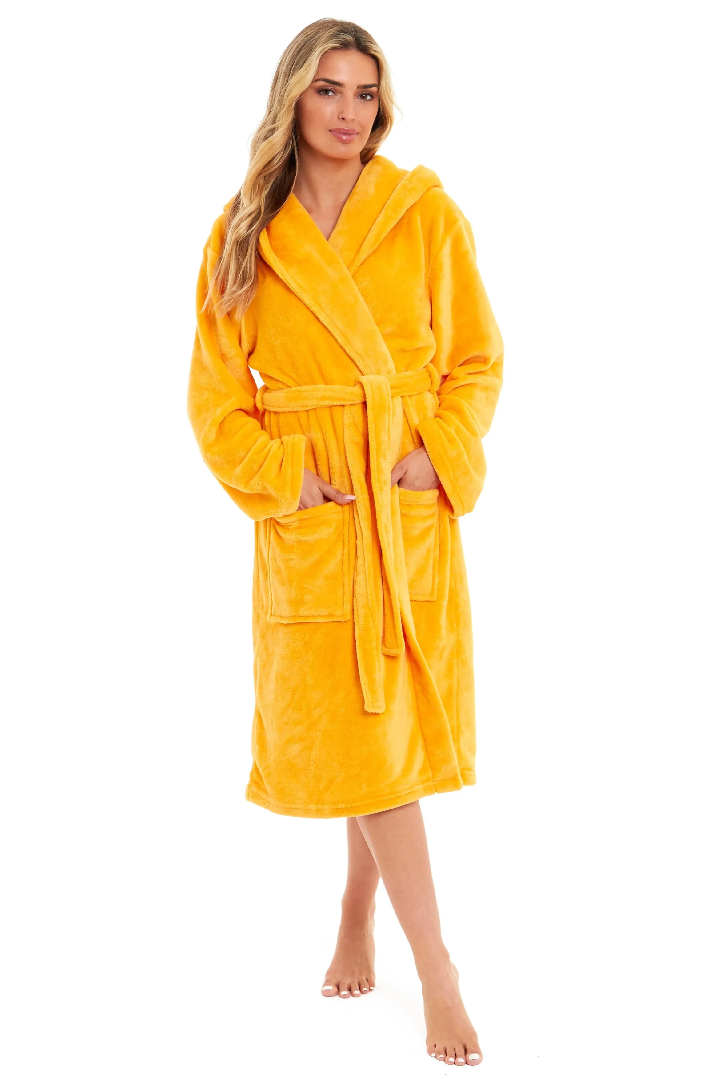 Women's Ultra-Soft Hooded Plush Fleece Dressing Gown Warm Velvet Bathrobe for Lounging and Relaxing in Winter by Daisy Dreamer