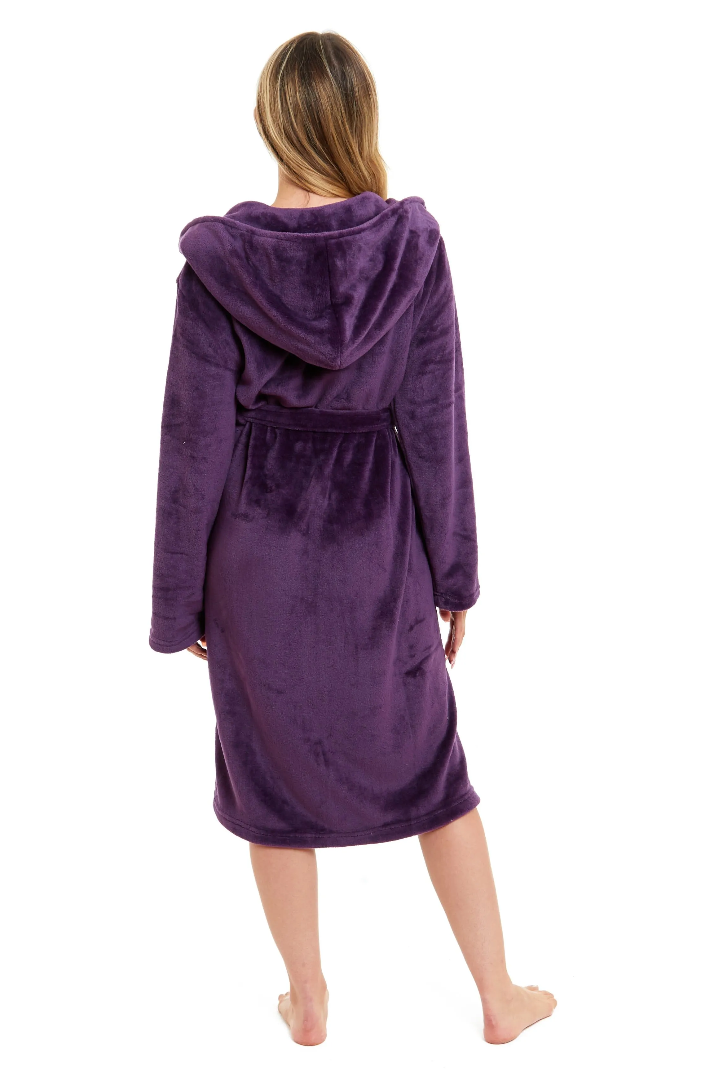 Women's Ultra-Soft Hooded Plush Fleece Dressing Gown Warm Velvet Bathrobe for Lounging and Relaxing in Winter by Daisy Dreamer