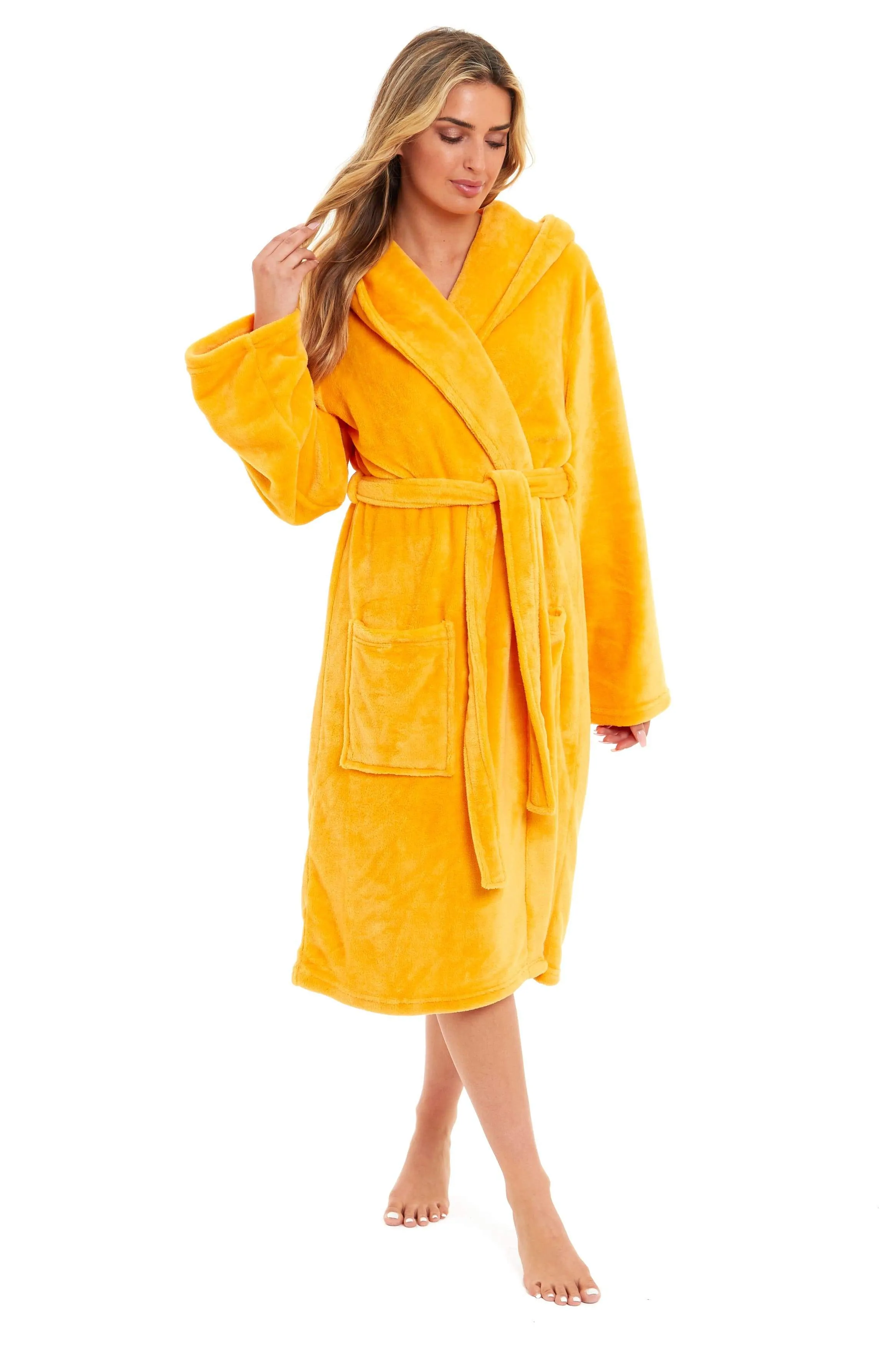 Women's Ultra-Soft Hooded Plush Fleece Dressing Gown Warm Velvet Bathrobe for Lounging and Relaxing in Winter by Daisy Dreamer