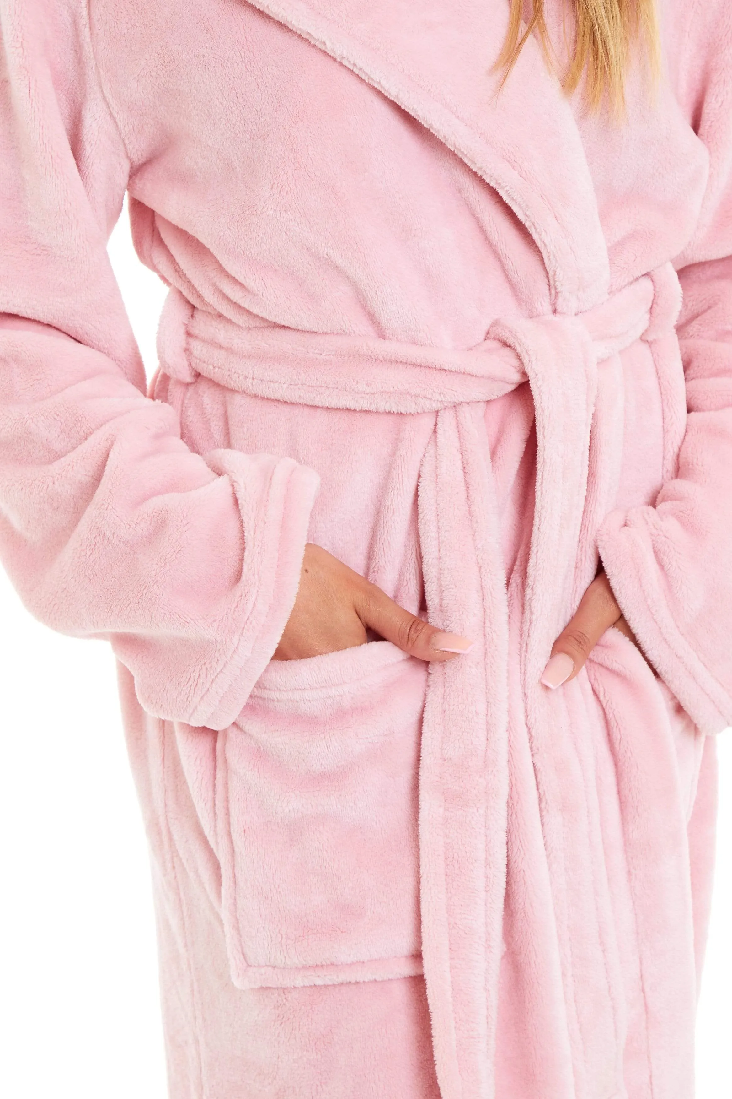 Women's Ultra-Soft Hooded Plush Fleece Dressing Gown Warm Velvet Bathrobe for Lounging and Relaxing in Winter by Daisy Dreamer