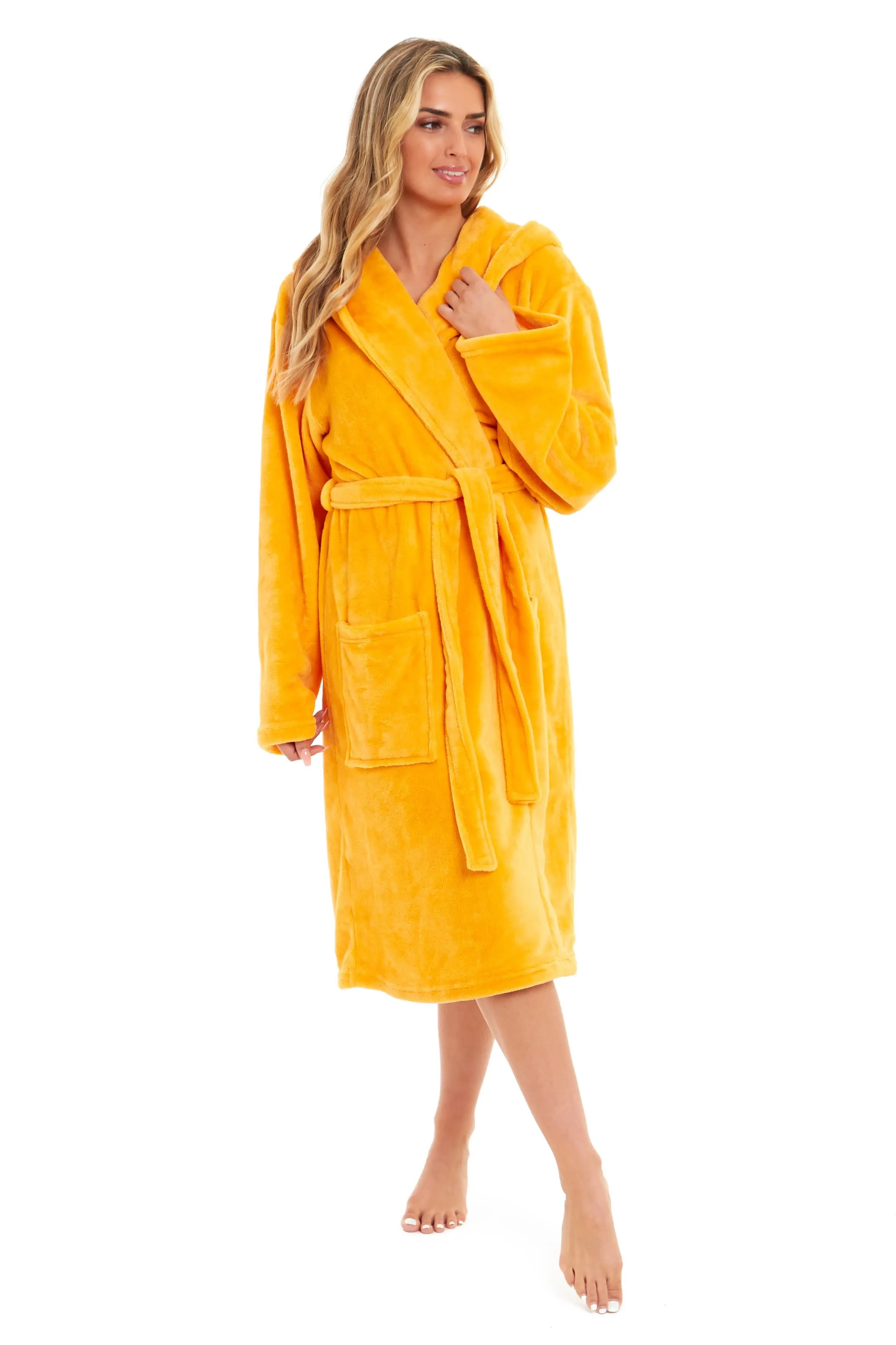 Women's Ultra-Soft Hooded Plush Fleece Dressing Gown Warm Velvet Bathrobe for Lounging and Relaxing in Winter by Daisy Dreamer