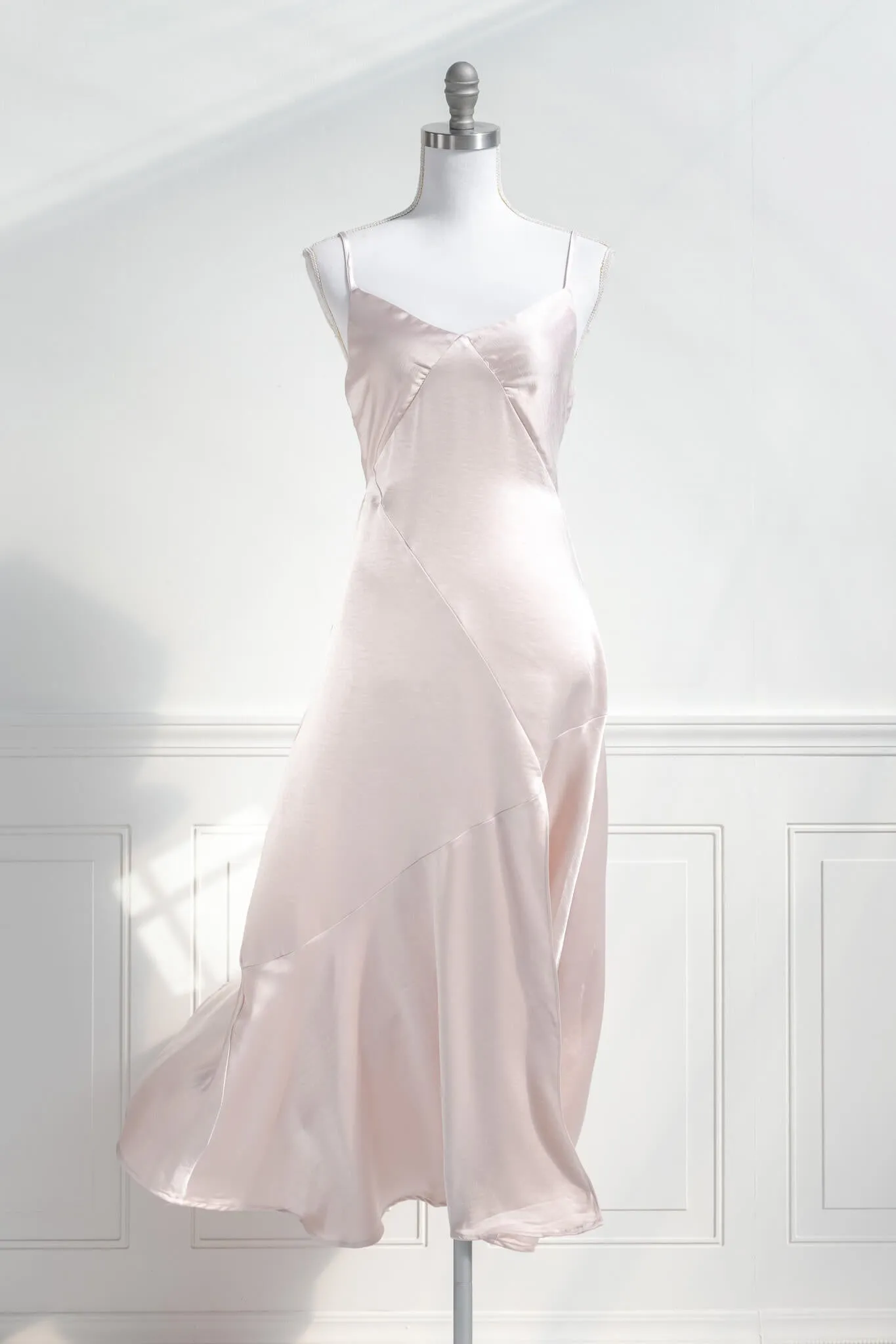 Zelda Satin Midi Dress - Pearl