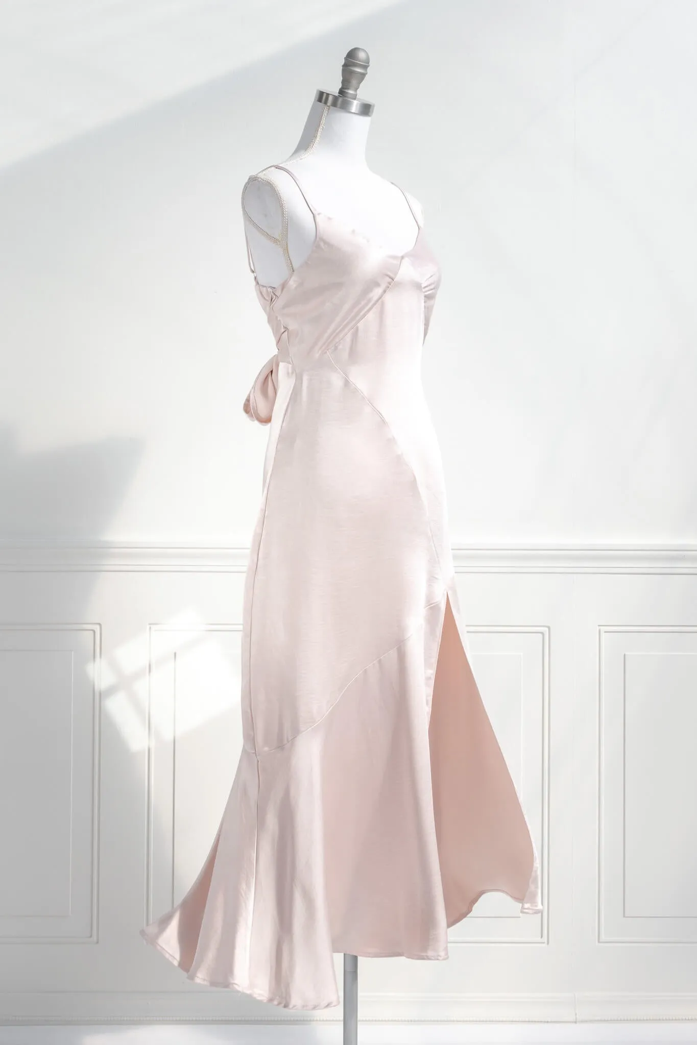 Zelda Satin Midi Dress - Pearl